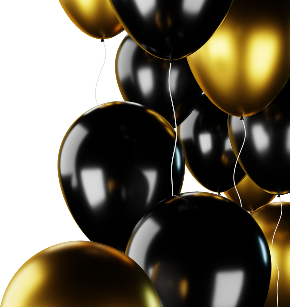 3d gold and black balloon decoration background